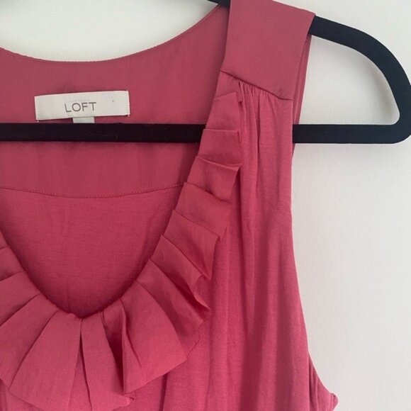 Ann Taylor Loft Pink Sleeveless Ruffle Neck Midi Dress Rayon/Lyocell Size M - Picture 4 of 9